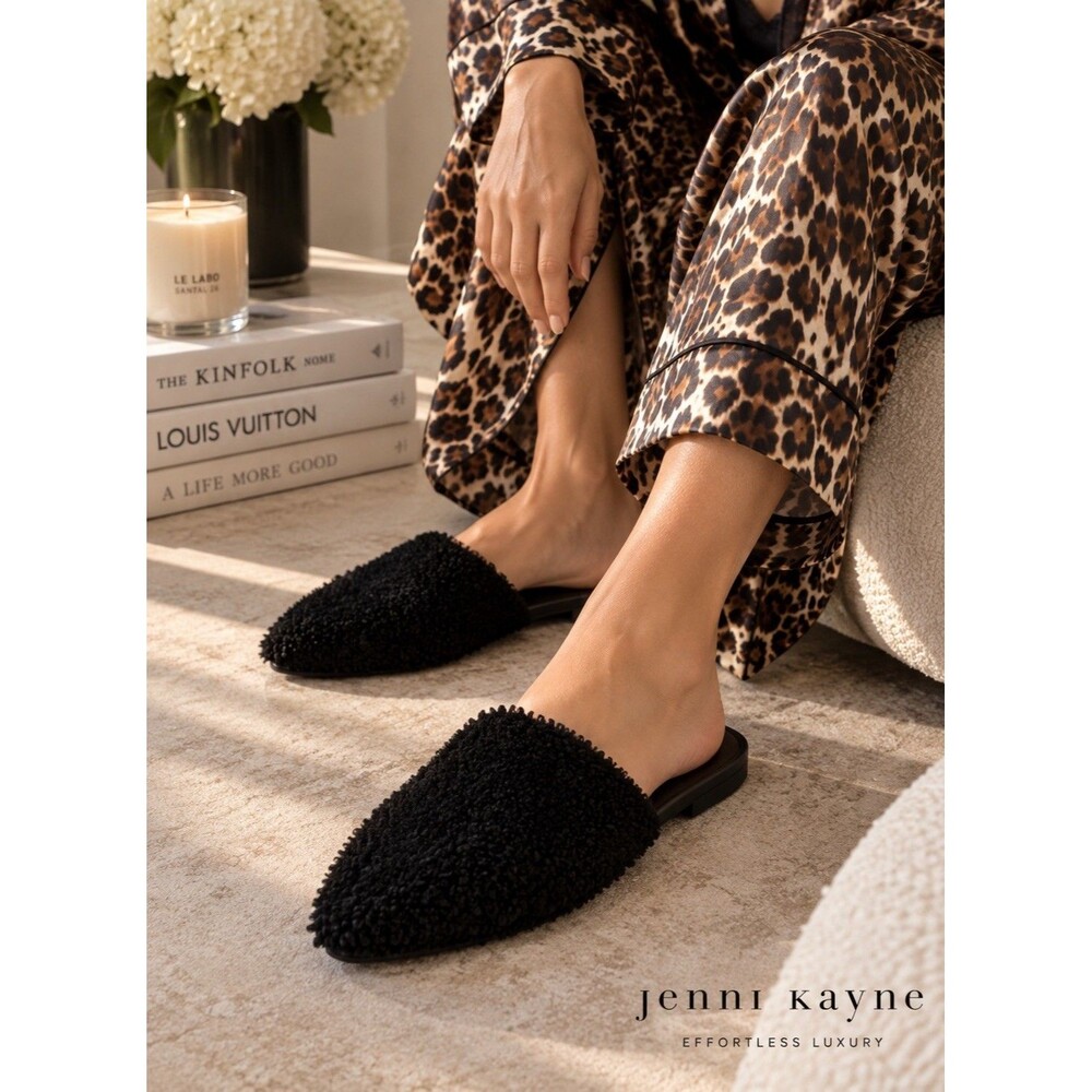 Jenni Kayne Shearling Mule Black EU 36 US 6 Lamb Shearling Made in Italy